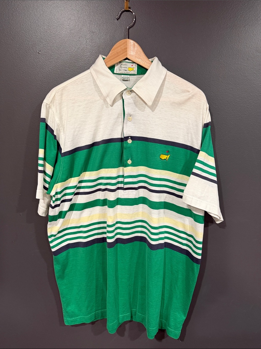 Masters Vintage Slazenger Green, Cream & Yellow Striped Polo Shirt